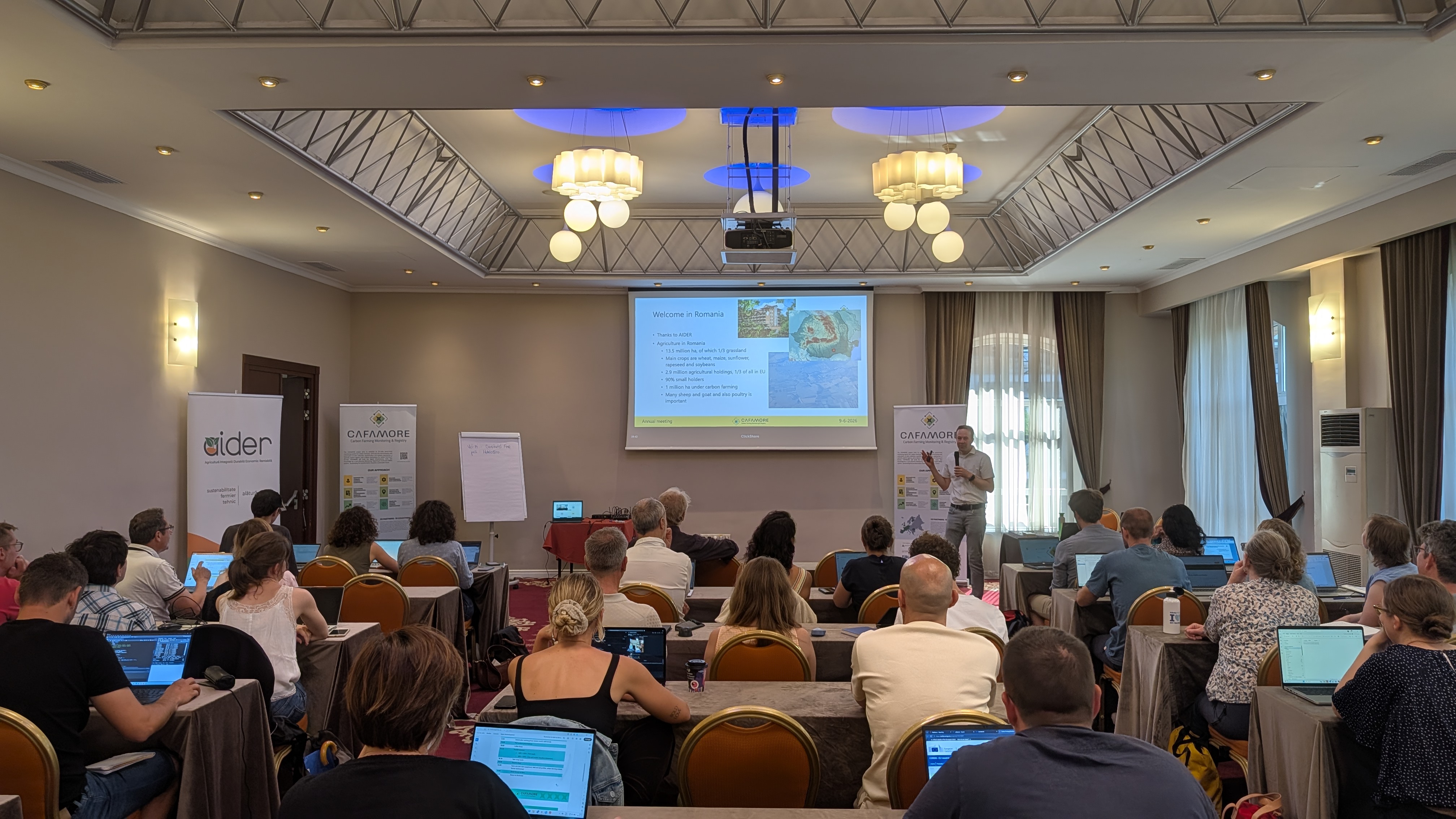 Researcher presenting findings to an audience.